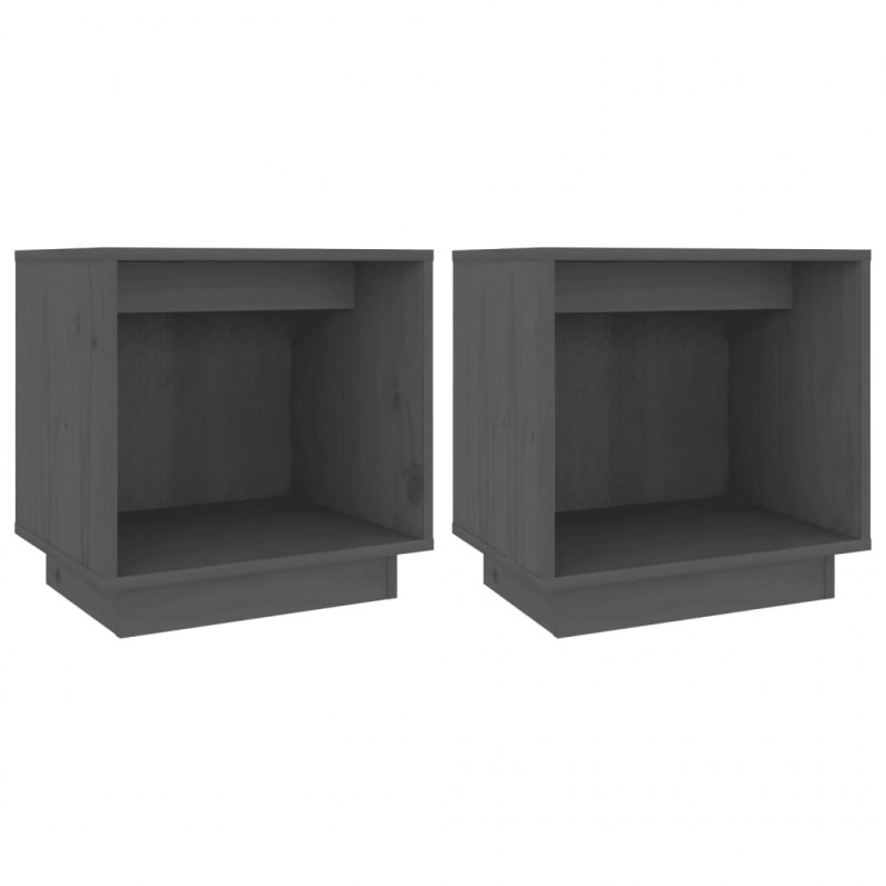 Szafki nocne, 2 szt., szare, 40x30x40 cm, lite drewno sosnowe