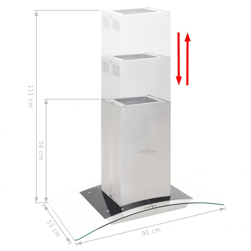 Okap kuchenny LED, wyspowy, stal nierdzewna, 90 cm, 756 m³/h