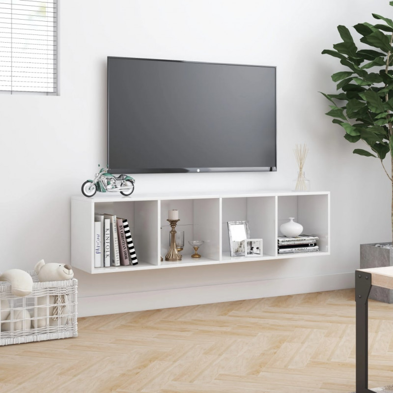 Regał na książki/szafka TV, wysoki połysk, biały, 143x30x36 cm