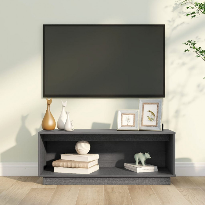 Szafka pod telewizor, szara, 90x35x35 cm, lite drewno sosnowe