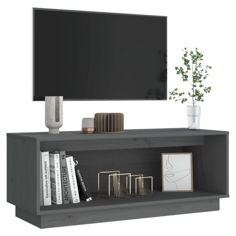Szafka pod telewizor, szara, 90x35x35 cm, lite drewno sosnowe