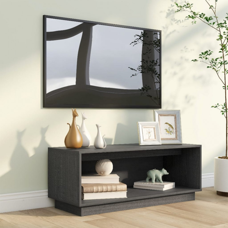 Szafka pod telewizor, szara, 90x35x35 cm, lite drewno sosnowe
