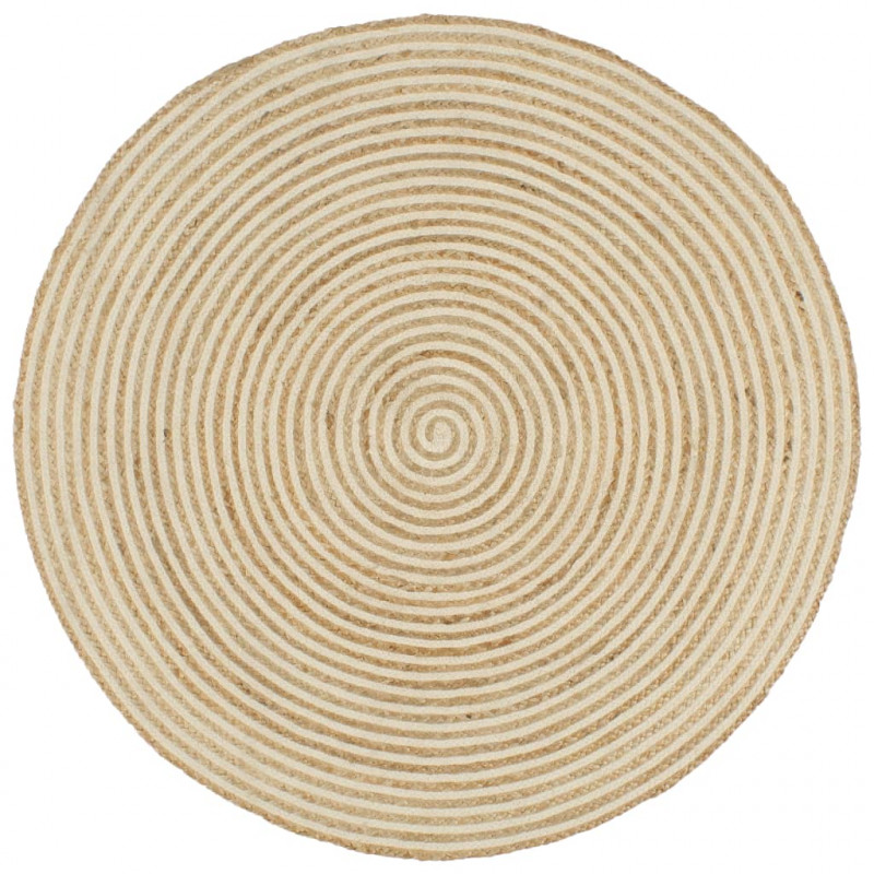 Dywanik ręcznie wykonany z juty, spiralny wzór, biały, 90 cm