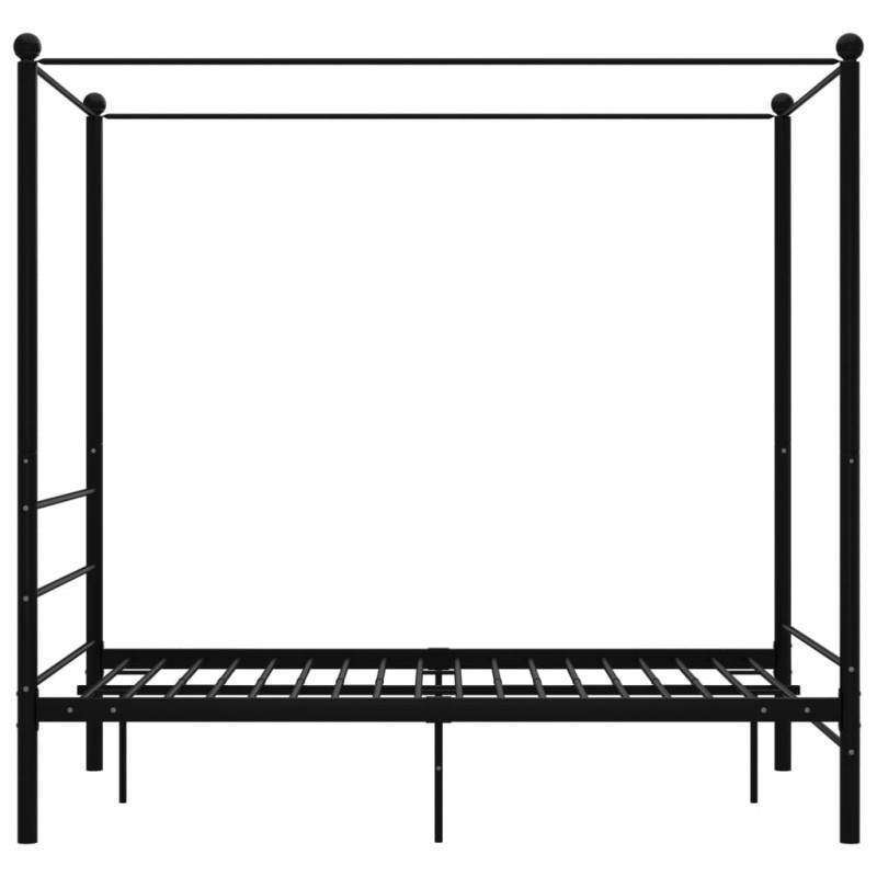 Rama łóżka z baldachimem, czarna, metalowa, 140 x 200 cm