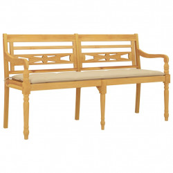 Ławka Batavia z beżową poduszką, 150 cm, lite drewno tekowe