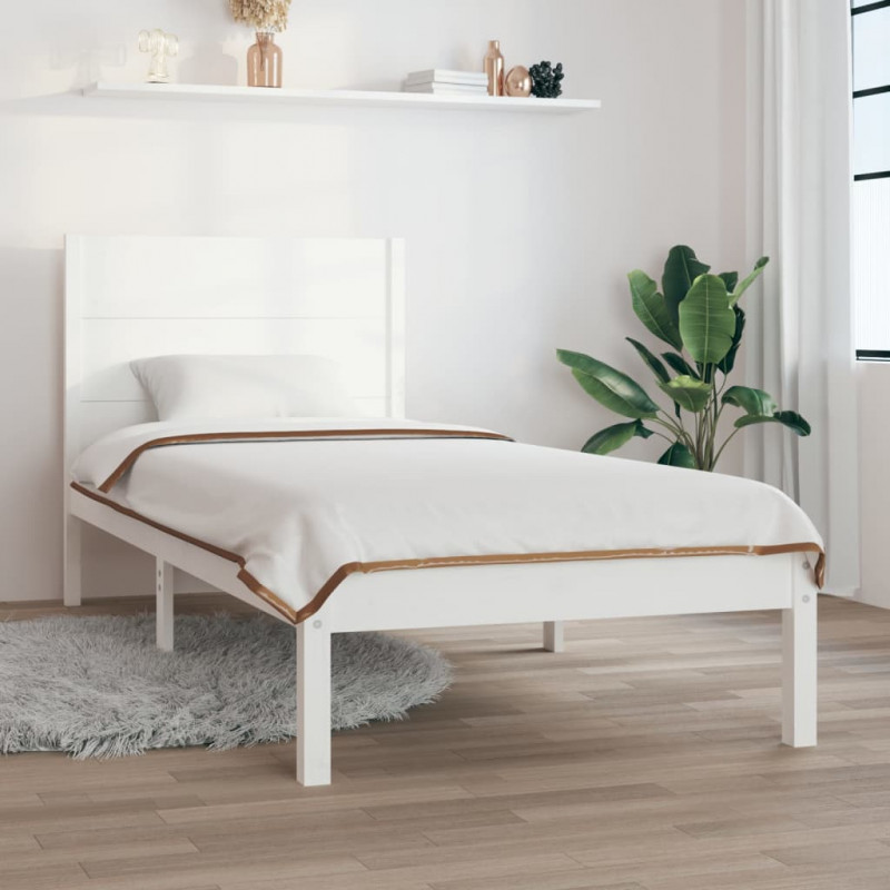 Rama łóżka bez materaca, biała, 100x200 cm, lite drewno sosnowe