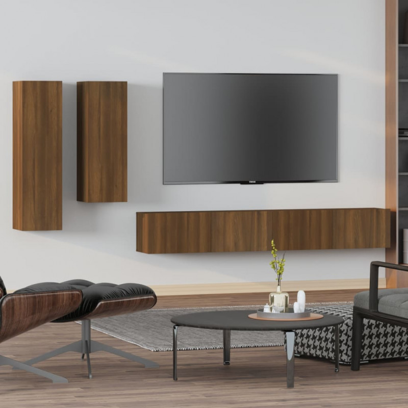 Zestaw 4 szafek TV, brązowy dąb, materiał drewnopochodny