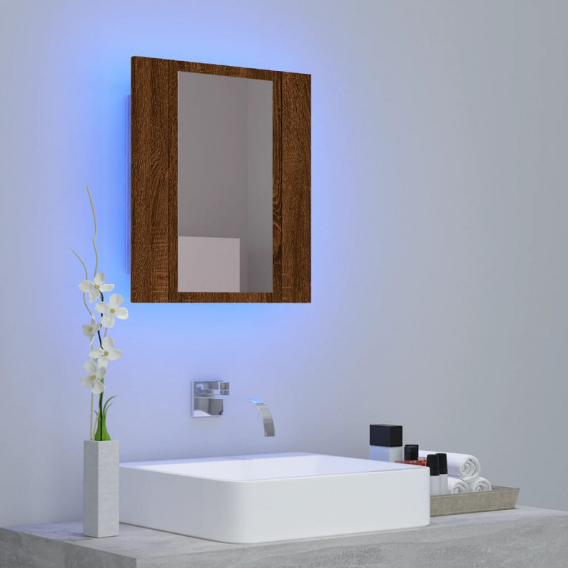 Szafka łazienkowa z lustrem i LED, brązowy dąb, 40x12x45 cm