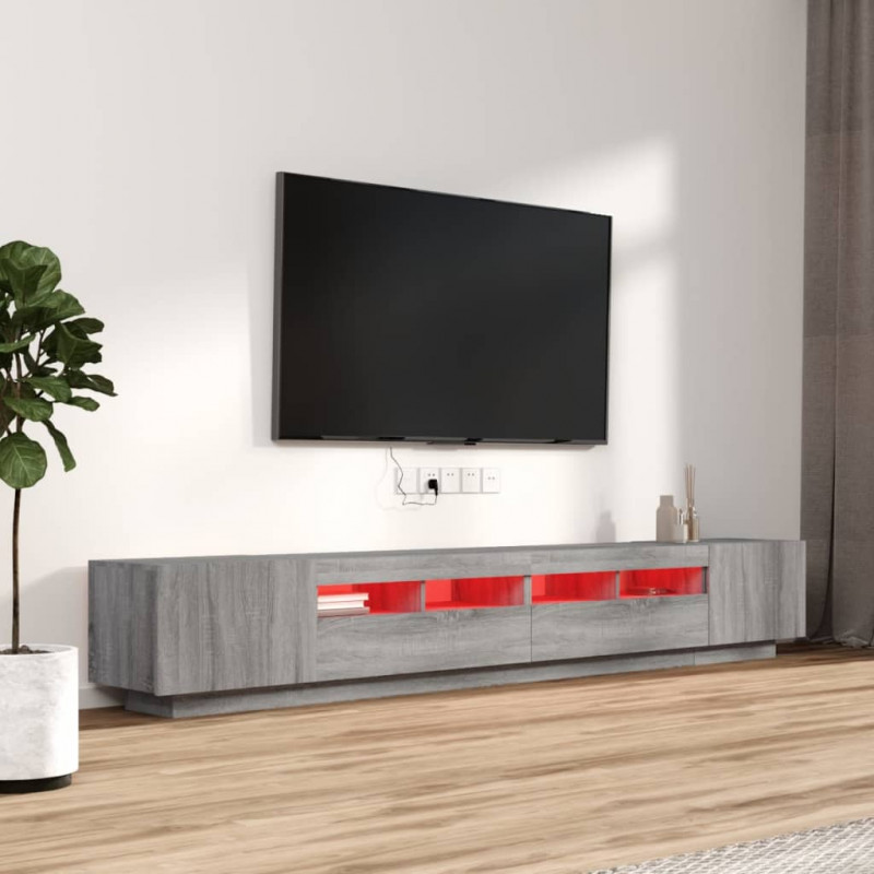 Zestaw 3 szafek TV z oświetleniem LED, szary dąb sonoma
