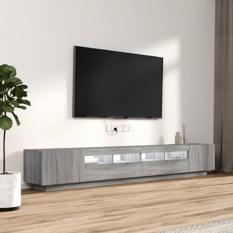 Zestaw 3 szafek TV z oświetleniem LED, szary dąb sonoma