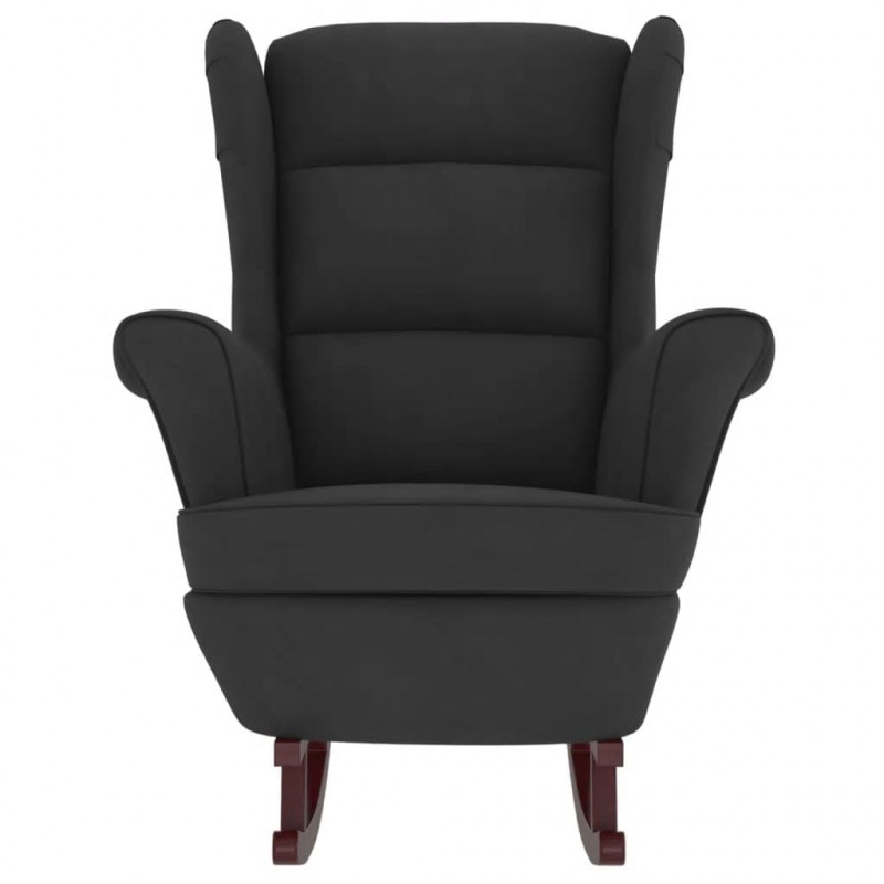 Fotel bujany na drewnianych nogach, z podnóżkiem, czarny