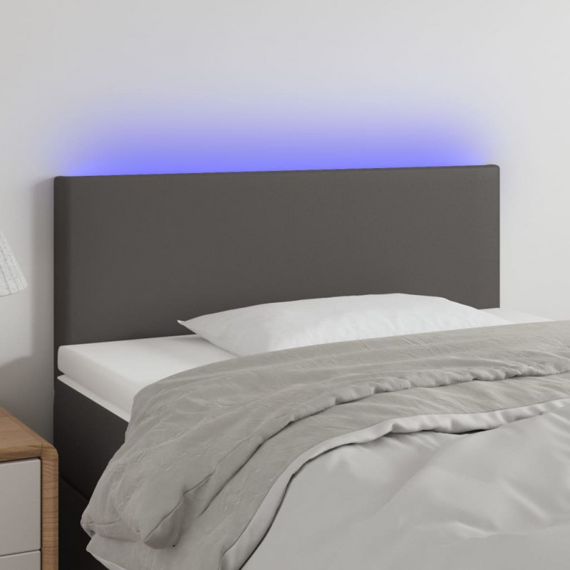 Zagłówek do łóżka z LED, szary, 90x5x78/88 cm, sztuczna skóra