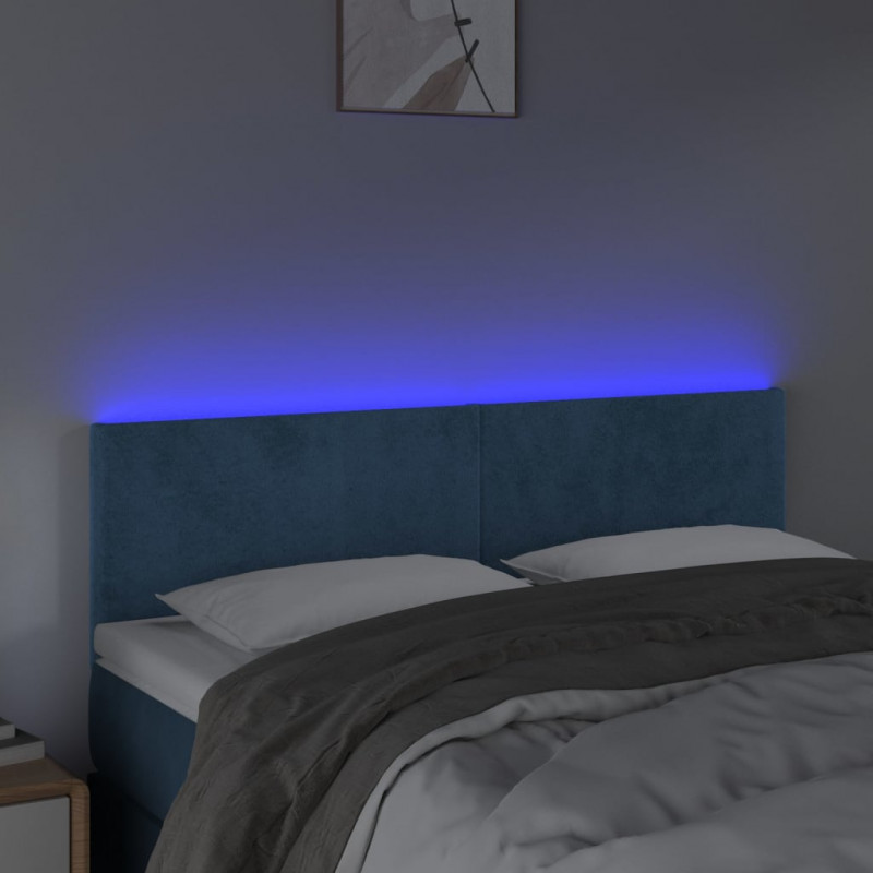 Zagłówek do łóżka z LED, ciemnoniebieski 144x5x78/88cm, aksamit