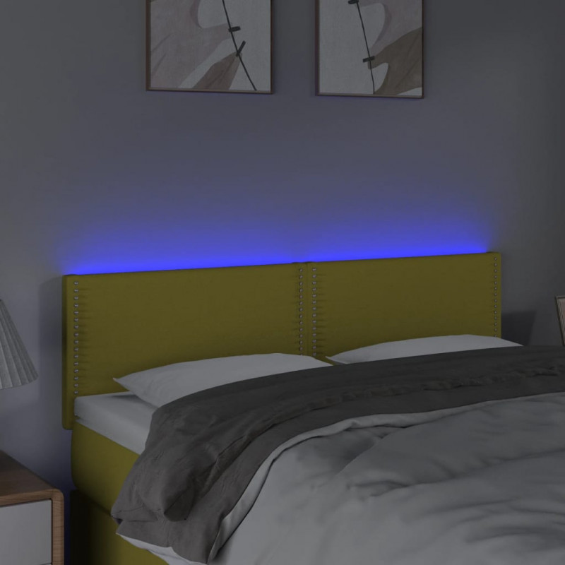 Zagłówek do łóżka z LED, zielony, 144x5x78/88 cm, tkanina