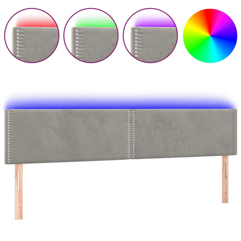 Zagłówek do łóżka z LED, jasnoszary, 180x5x78/88 cm, aksamit