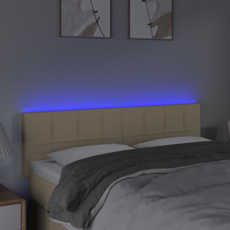 Zagłówek do łóżka z LED, kremowy, 144x5x78/88 cm, tkanina