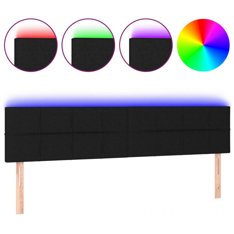 Zagłówek do łóżka z LED, czarny, 200x5x78/88 cm, tkanina