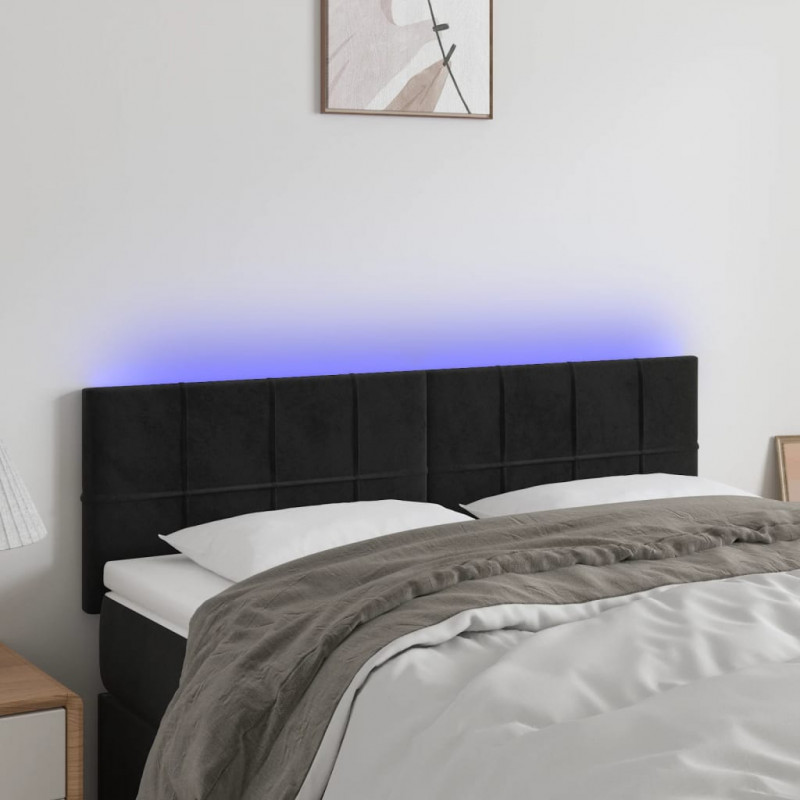 Zagłówek do łóżka z LED, czarny, 144x5x78/88 cm, aksamit
