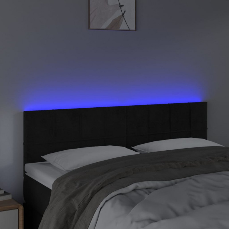 Zagłówek do łóżka z LED, czarny, 144x5x78/88 cm, aksamit