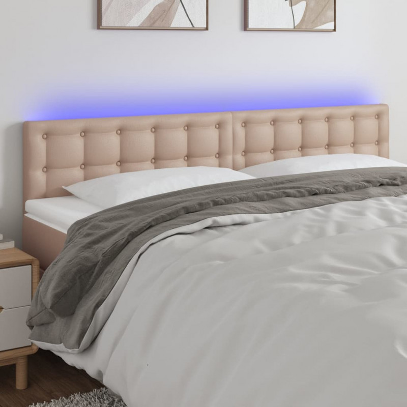 Zagłówek do łóżka z LED, cappuccino, 180x5x78/88 cm, ekoskóra