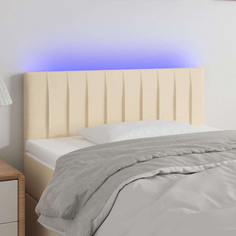 Zagłówek do łóżka z LED, kremowy, 90x5x78/88 cm, tkanina