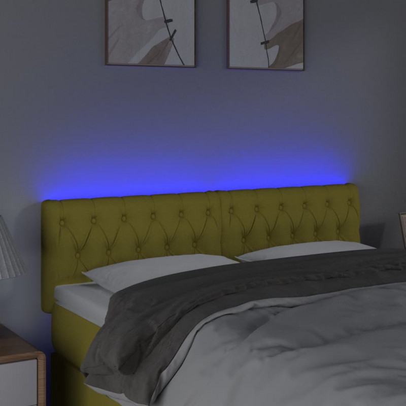 Zagłówek do łóżka z LED, zielony, 144x7x78/88 cm, tkanina