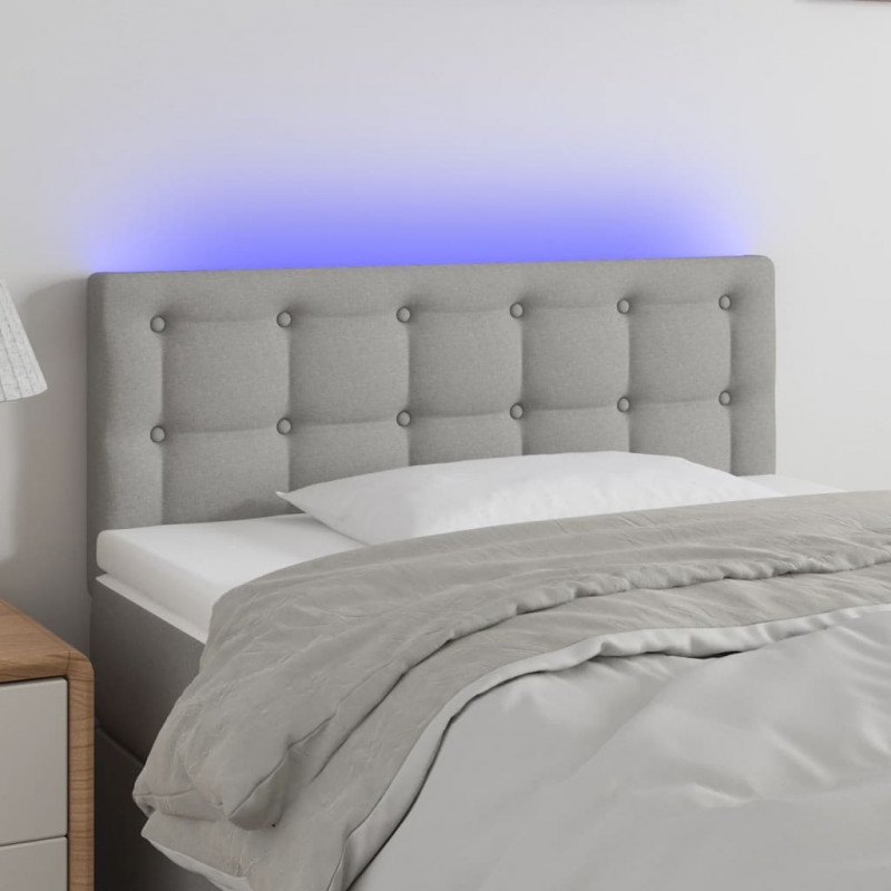 Zagłówek do łóżka z LED, jasnoszary, 100x5x78/88 cm, tkanina