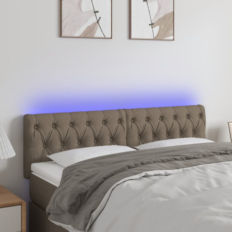 Zagłówek do łóżka z LED, taupe, 160x7x78/88 cm, tkanina