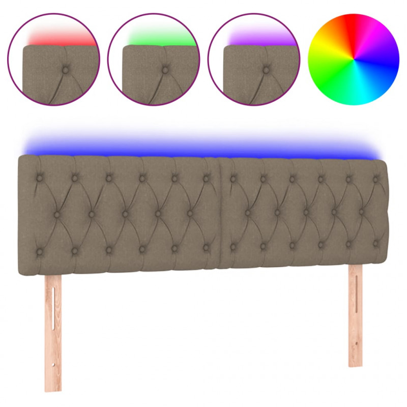 Zagłówek do łóżka z LED, taupe, 160x7x78/88 cm, tkanina