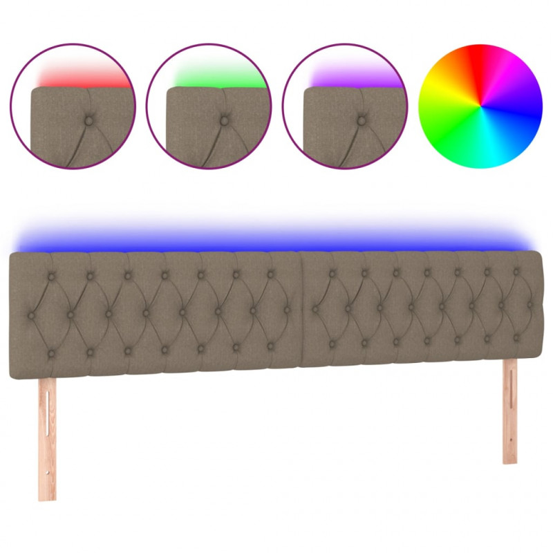 Zagłówek do łóżka z LED, taupe, 180x7x78/88 cm, tkanina