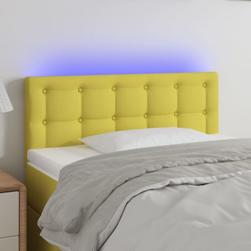 Zagłówek do łóżka z LED, zielony, 100x5x78/88 cm, tkanina