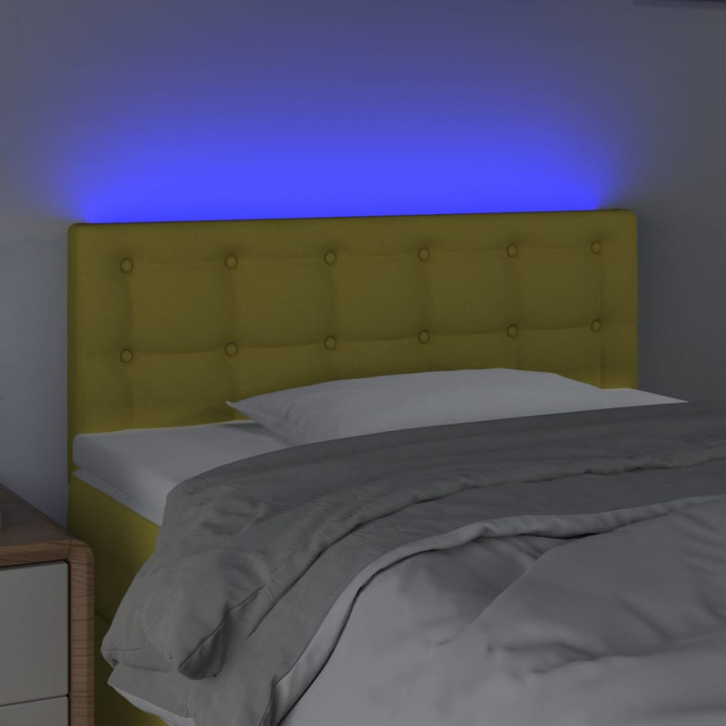 Zagłówek do łóżka z LED, zielony, 100x5x78/88 cm, tkanina