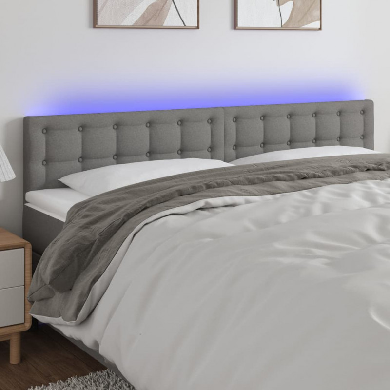 Zagłówek do łóżka z LED, ciemnoszary, 200x5x78/88 cm, tkanina