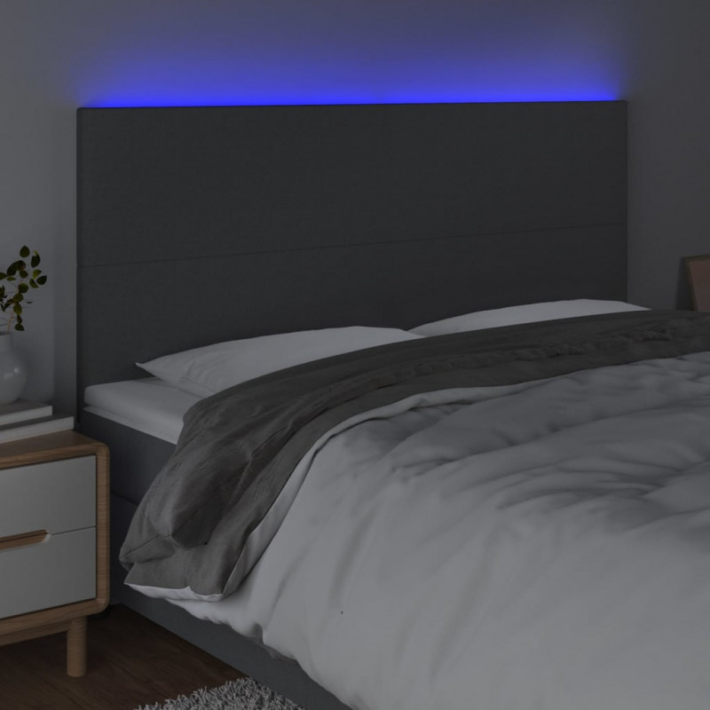Zagłówek do łóżka z LED, ciemnoszary, 180x5x118/128 cm, tkanina