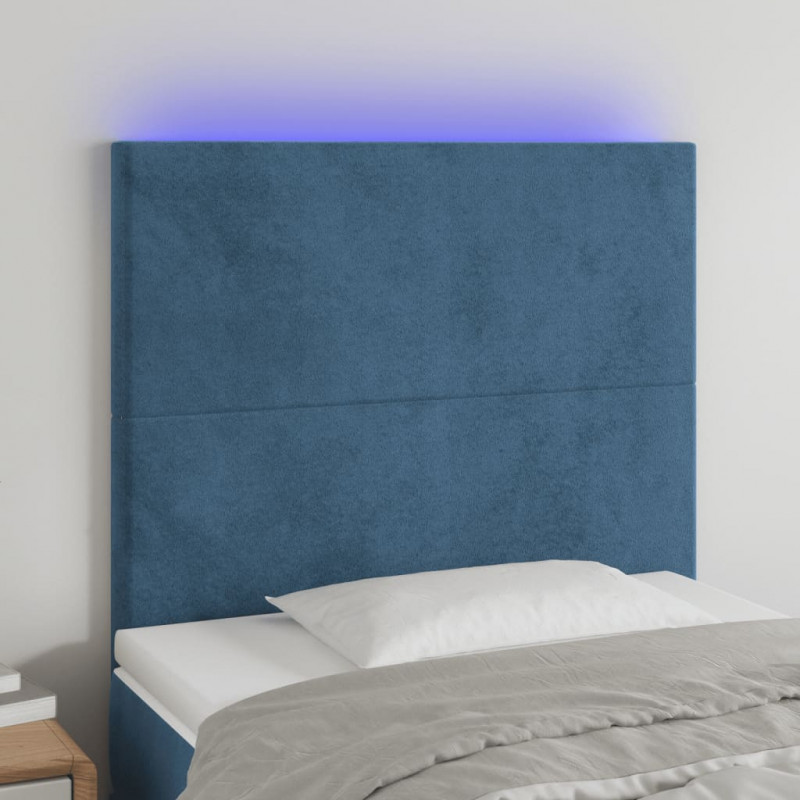 Zagłówek do łóżka z LED, ciemnoniebieski, 80x5x118/128 cm