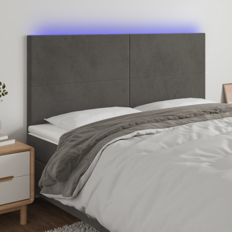 Zagłówek do łóżka z LED, ciemnoszary, 160x5x118/128 cm, aksamit