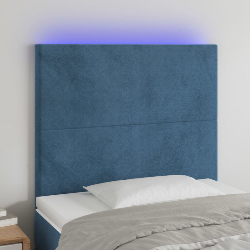 Zagłówek do łóżka z LED ciemnoniebieski, 90x5x118/128 cm