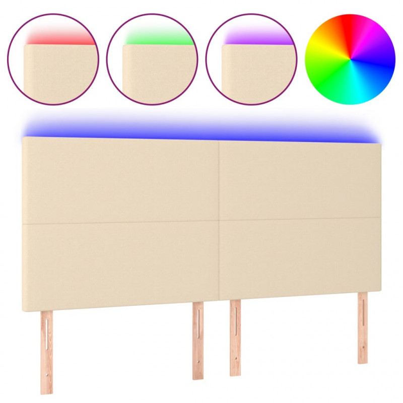 Zagłówek do łóżka z LED, kremowy, 200x5x118/128 cm, tkanina