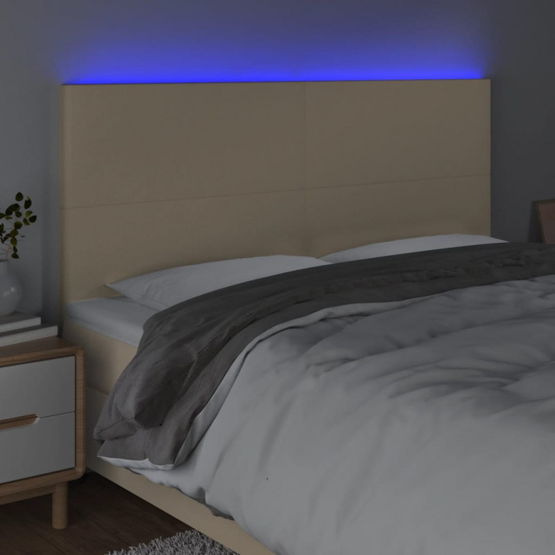 Zagłówek do łóżka z LED, kremowy, 200x5x118/128 cm, tkanina
