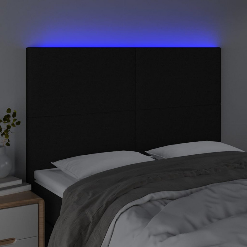 Zagłówek do łóżka z LED, czarny, 144x5x118/128 cm, tkanina