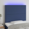 Zagłówek do łóżka z LED, niebieski, 100x5x118/128 cm, tkanina