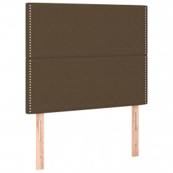 Zagłówek do łóżka z LED ciemnobrązowy 100x5x118/128 cm tkanina