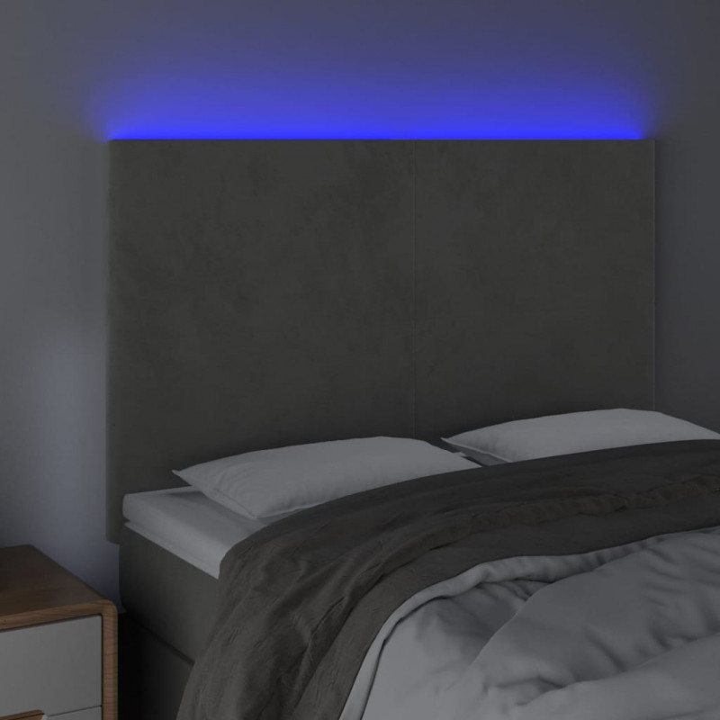 Zagłówek do łóżka z LED, jasnoszary, 144x5x118/128 cm, aksamit