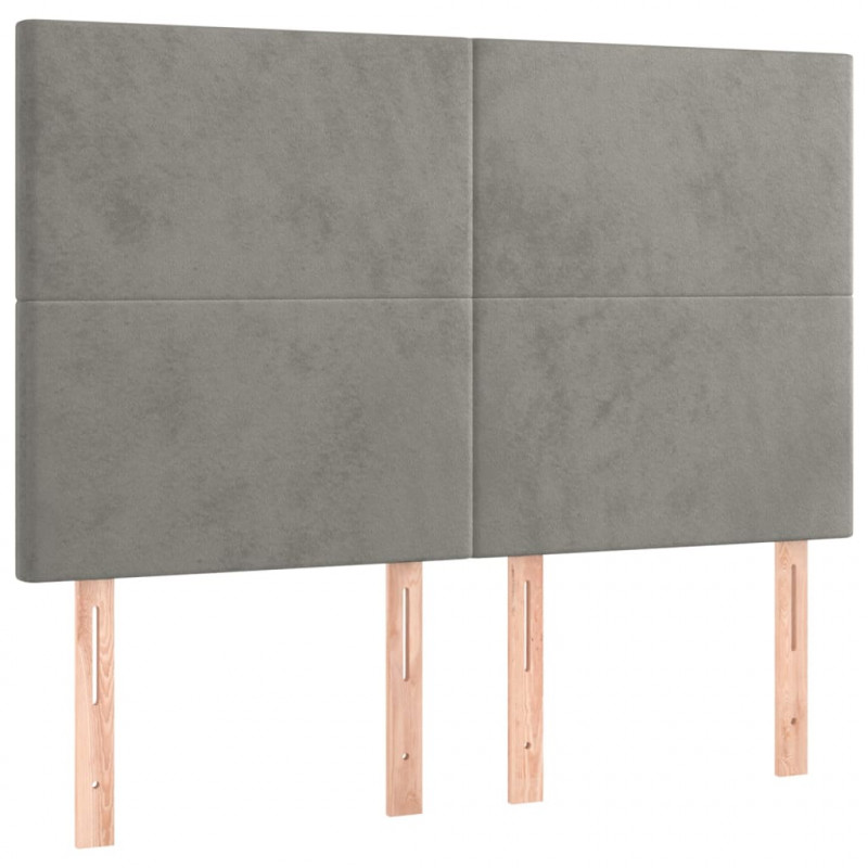 Zagłówek do łóżka z LED, jasnoszary, 144x5x118/128 cm, aksamit