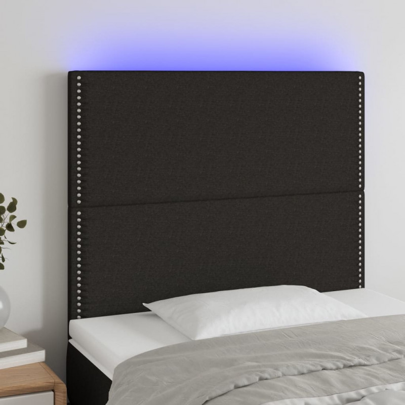 Zagłówek do łóżka z LED, czarny, 90x5x118/128 cm, tkanina