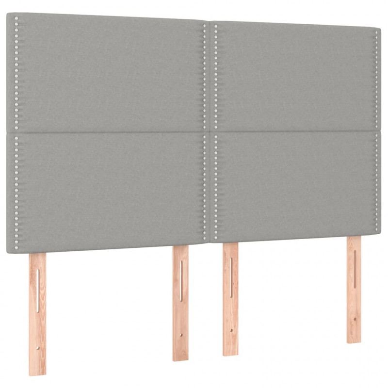 Zagłówek do łóżka z LED, jasnoszary, 144x5x118/128 cm, tkanina