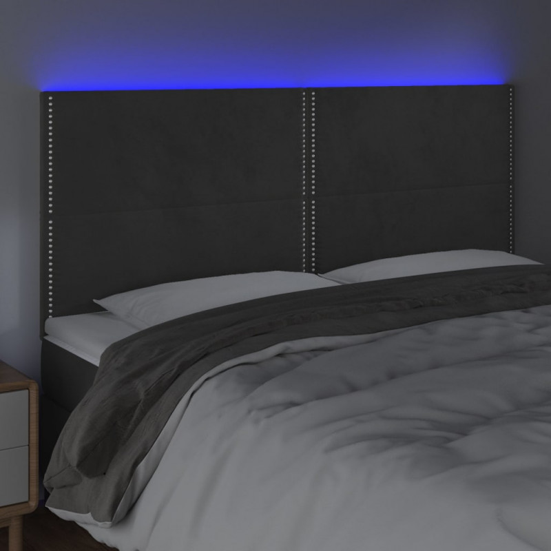 Zagłówek do łóżka z LED, ciemnoszary, 200x5x118/128 cm, aksamit