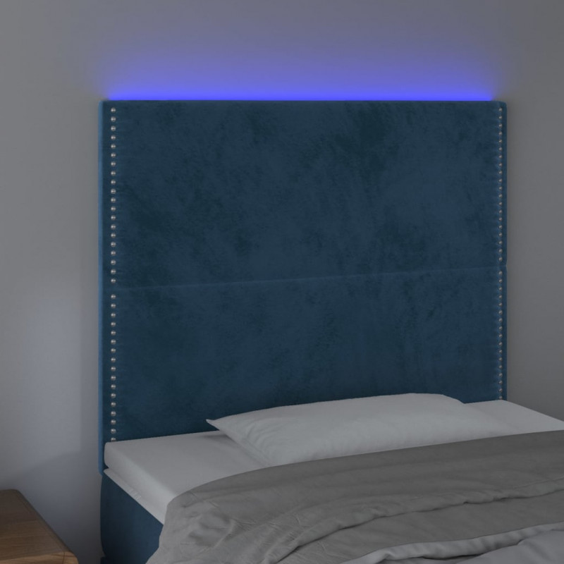 Zagłówek do łóżka z LED, ciemnoniebieski, 100x5x118/128 cm
