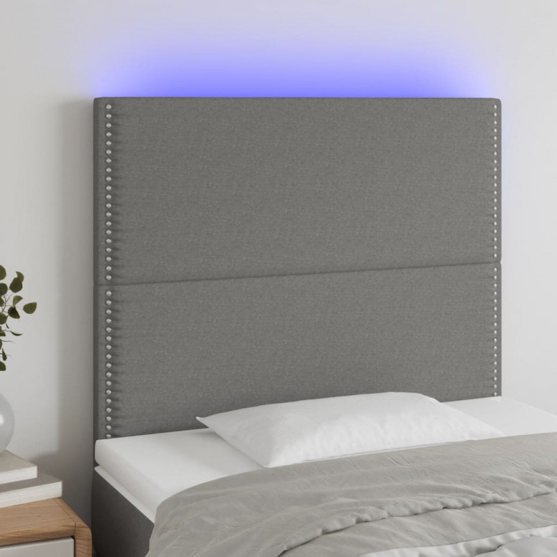 Zagłówek do łóżka z LED, ciemnoszary, 100x5x118/128 cm, tkanina