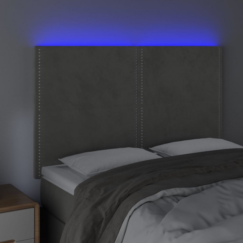 Zagłówek do łóżka z LED, jasnoszary, 144x5x118/128 cm, aksamit